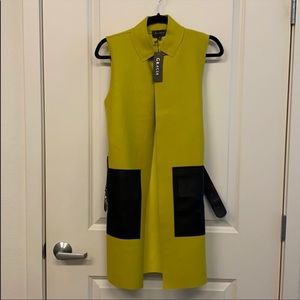 Gracia Faux Leather Trim Wool Blend Longline Vest